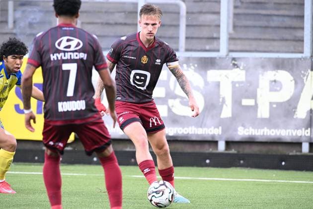 Mechelen s Fredrik Hammar pictured in action during a soccer match between Sint-Truiden VV and KV Mechelen, Sunday 24 May 2026 in Sint-Truiden, on the last day of the Champion s Play-offs of the 2025-2026 Jupiler Pro League first division of the Belgian championship. JILLxDELSAUX  x174936469x