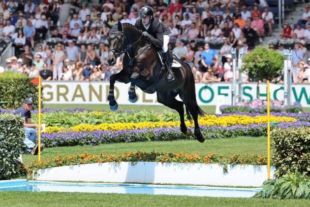 Marcus Ehning (GER) mit Pferd Coolio 42 am Wassergraben , Rolex Grand Slam of Show Jumping, Springprüfung mit zwei Umläufen und Stechen , Weltfest des Pferdesports, World Equestrian Festival, TSCHIO Aachen 2026, TSCHIO statt CHIO 2026, Aachener Soers, 22. bis 24. Mai 2026, Reitsport, 24.05.2026, Aachen Aachener Soers Deutschland