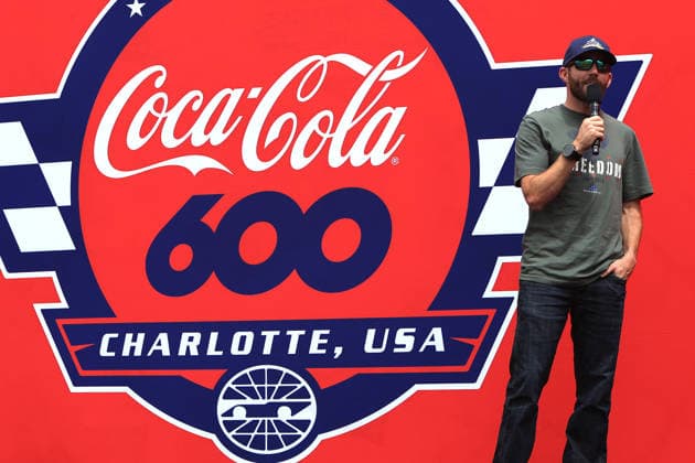 CHARLOTTE, NC - MAY 24: Ross Chastain ( 1 TrackHouse Racing Jockey x Folds of Honor Chevrolet) talks to the crowd prior to the running of the NASCAR, Motorsport, USA Cup Series Coca-Cola 600 on May 24, 2026 at Charlotte Motor Speedway in Charlotte, NC. (Photo by Jeff Robinson Icon Sportswire) AUTO: MAY 24 NASCAR Cup Series Coca-Cola 600 EDITORIAL USE ONLY Icon2605245097600