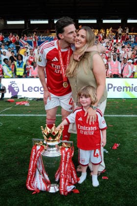 Crystal Palace v Arsenal 24 May 2026, London - Premier League Football - Crystal Palace v Arsenal - Declan Rice of Arsenal poses with his wife Lauren and son Jude - Photo: Jacques Feeney Offside. London UK Copyright: xJacquesxFeeneyx xOffsidexOffside