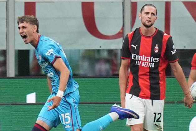 Cagliari s head coach Juan Rodriguez celebrates after scoring 1-2 during the Serie A soccer match between Milan and Cagliari at the San Siro Stadium in Milan , north Italy - Saturday , May 24 , 2026. - Soccer .  Copyright: xSpada LaPressex