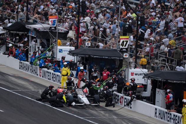 May 24, 2026, Speedway, Indiana, USA: Pit stop for Mick Schumacher, driver of the 47 Rahal Letterman Lanigan Racing Honda during the Indy 500 at the Indianapolis Motor Speedway. Speedway USA - ZUMAd212 20260524_zsp_d212_007 Copyright: xRichardxDolex