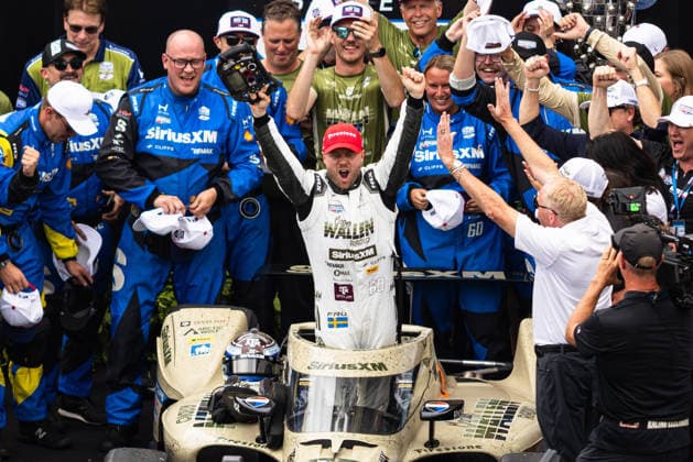 May 24, 2026, Indianapolis, Indiana, USA: FELIX ROSENQVIST (60) Meyer Shank Racing celebrates his win of the 110th running of the Indianapolis 500 on May 24th, 2026 at the Indianapolis Motor Speedway in Indianapolis, Indiana. Indianapolis USA - ZUMAs355 20260524_zsp_s355_026 Copyright: xJustinxSickingx