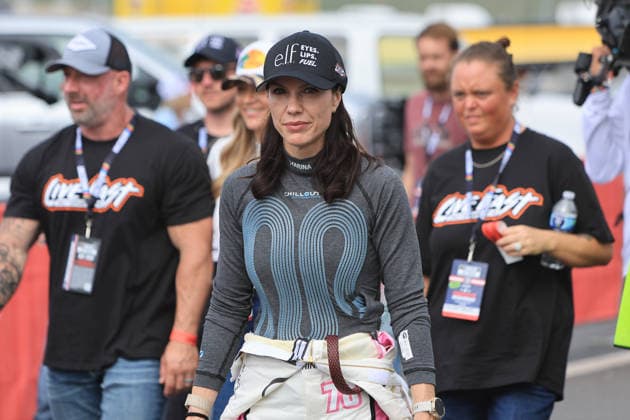 CHARLOTTE, NC - MAY 24: Katherine Legge ( 78 Live Fast Motorsports e.l.f. Cosmetics Chevrolet) walks in the garage area prior to the running of the NASCAR, Motorsport, USA Cup Series Coca-Cola 600 on May 24, 2026 at Charlotte Motor Speedway in Charlotte, NC. (Photo by Jeff Robinson Icon Sportswire) AUTO: MAY 24 NASCAR Cup Series Coca-Cola 600 EDITORIAL USE ONLY Icon2605246577600