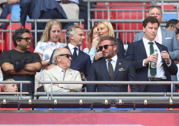 Salford City consortium Members David Beckham and Lord Mervyn Davies Notts County v Salford City, EFL Sky Bet League Two, Play-Off Final, Football, Wembley Stadium, London, UK - 25 May 2026London Wembley Stadium United Kingdom EDITORIAL USE ONLY No use with unauthorised audio, video, data, fixture lists, club league logos or live services. Online in-match use limited to 120 images, no video emulation. No use in betting, games or single club league player publications.  Copyright: xAndrewxFosker Shutterstockx 16889937v