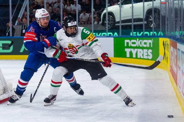 ZURICH, SWITZERLAND - MAY 25: Justin Faulk (United States, 72) in the battle for the puck with Doman Szongoth (Hungary, 5) during the Preliminary Round - Group A Match 47 between United States and Hungary at the IIHF Ice hockey, Eishockey World Championship, WM, Weltmeisterschaft 2026, Swiss Life Arena on May 25, 2026 in Zurich, Switzerland. Zurich Switzerland Copyright: xTimoxSteinx