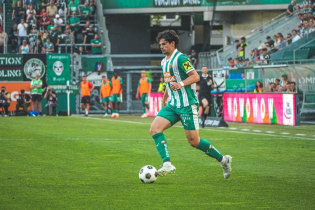 Fussball Österreich, Admiral Bundesliga Europacup-Playoff Finale ECL 2025 2026, SK Rapid Wien vs. SV Oberbank Ried - Allianz Stadion (Weststadion, Wien Hütteldorf): Jakob Maximilian Schöller Copyright: xLukasxBierederx