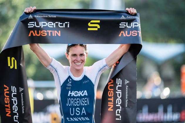May 25, 2026: Gwen Jorgensen (203) finishing first place womens Pro Sprint at the SuperTri. Austin, Texas. CSM. Austin United States of America - ZUMAc04_ 20260525_faf_c04_008 Copyright: xMarioxCantux
