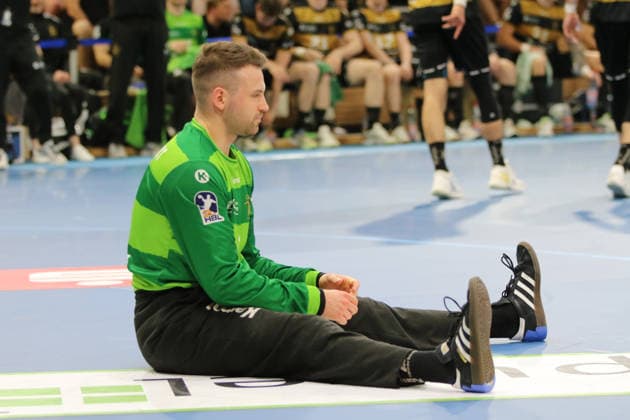 25.05.2026 Handball Herren 2025 2026 2. Handball-Bundesliga 32. Spieltag HC Elbflorenz 2006 - TSV Bayer Dormagen BallsportArena Dresden Marino Mallwitz (Dresden, 1, grün). Dresden Sachsen Deutschland