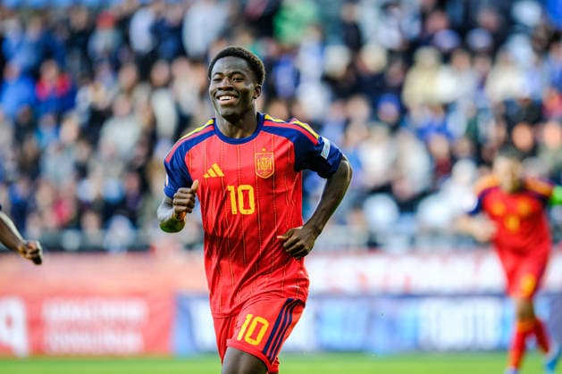 UEFA Under-17 European Championship, EM, Europameisterschaft Estonia 2026 Ebrima Tunkara after scoring the penalty during the UEFA Under-17 European Championship Group-A match between Estonia U-17 vs Spain U-17 national teams, Tallinn Estonia 25.05.2026 Tallinn A Le Coq Arena Estonia Copyright: xMaurixLevandix