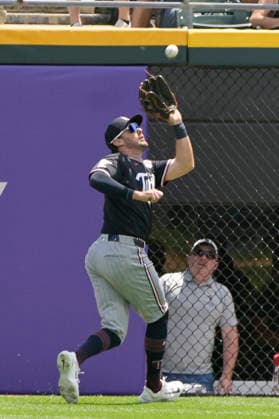Minnesota Twins center fielder Ryan Kreidler (5) makes the catch for an out against the Chicago White Sox during the first inning at Rate Field in Chicago, IL on Monday, May 25, 2026.  CHI20260525110 MARKxBLACK