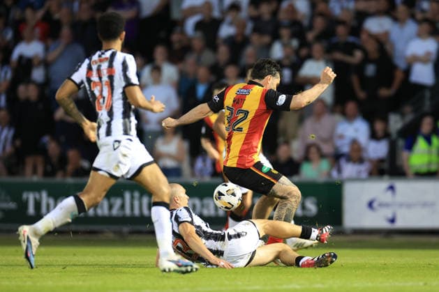 St Mirren v Partick Thistle William Hill Championship Tony Watt of Partick Thistle is tackled by Alex GogiÄ‡ of St Mirren during the William Hill Premiership Play-off Final Second Leg between St Mirren and Partick Thistle at the SMISA Stadium, Paisley 25 05 2026 UK Newspapers OUT Copyright: xFredxPalmerx FIL-23474-0141