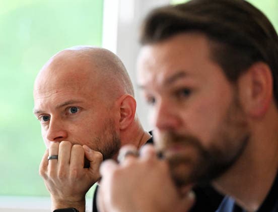 26.05.2026, xophax, Fussball 1.Bundesliga, 1.FC Koeln , 1.FC Köln , Medienrunde nach Saisonschluss. Trainer Rene Wagner und Geschäftsführer Thomas Kessler , rechts Koeln