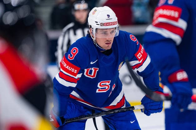 ZURICH, SWITZERLAND - MAY 26: Ryan Leonard (United States, 9) during the Preliminary Round - Group A Match 53 between United States and Austria at the IIHF Ice hockey, Eishockey World Championship, WM, Weltmeisterschaft 2026, Swiss Life Arena on May 26, 2026 in Zurich, Switzerland. Zurich Switzerland Copyright: xTimoxSteinx