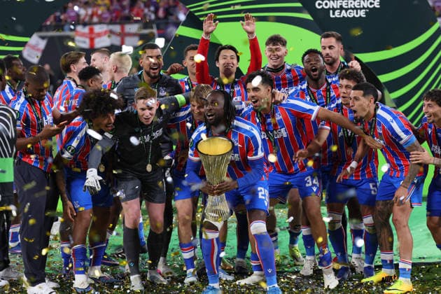 Crystal Palace - Rayo Vallecano Finale Conference League Leipzig, 27.05.2026, Leipzig Stadium, Fussball, Final UEFA Conference League , Crystal Palace (ENG) v. Rayo Vallecano Madrid (ESP) 0:1 (0:1) , CRYSTAL PALACE F.C. ist Sieger der UEFA Conference League 2026 , Nur zur redaktionellen Nutzung. Only editorial use. , UEFA regulations prohibit any use of photographs as image sequences and or quasi-video. ,