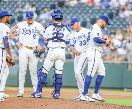 MAY 27, 2026: Kansas City Royals starting pitcher Noah Cameron (65) walks off the mound in the 6th inning against the New York Yankees at Kauffman Stadium in Kansas City, MO. CSM Kansas City United States - ZUMAc04_ 20260527_zma_c04_045 Copyright: xRomanxPunox