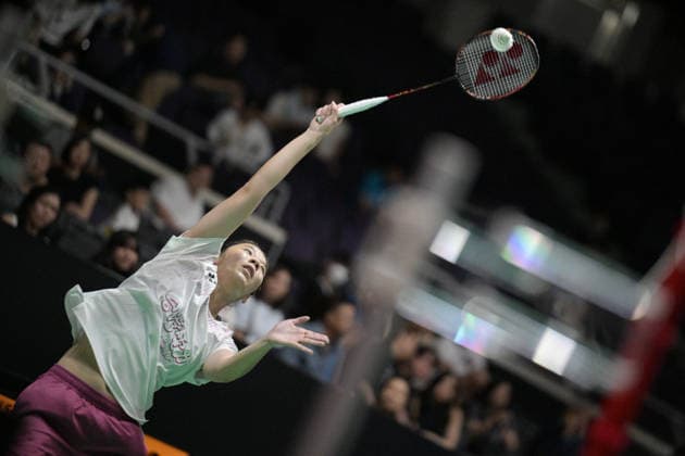 (260528) -- SINGAPORE, May 28, 2026 -- Sung Shuo Yun of Chinese Taipei hits a return during the women s singles round of 16 match between An Se Young of South Korea and Sung Shuo Yun of Chinese Taipei at the Singapore Badminton Open 2026 in Singapore, May 28, 2026. (Photo by Xinhua) (SP)SINGAPORE-BADMINTON-SINGAPORE BADMINTON OPEN-WOMEN S SINGLES-ROUND OF 16 ThenxChihxWey