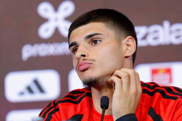 Red Devils press conference, PK, Pressekonferenz TUBIZE, BELGIUM - MAY 28 : Fernandez-Pardo Matias forward of Belgium during a press conference at the Proximus Base Camp prior to the World Cup pictured on May 28, 2026 in Tubize, Belgium, 28-05-26 Tubize Belgium  Copyright: xXpix