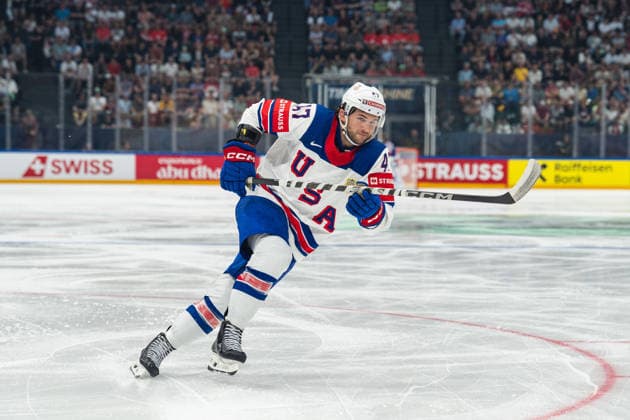 FRIBOURG, FRIBOURG - MAY 28: Paul Cotter during the 2026 IIHF World Championship, WM, Weltmeisterschaft Quarterfinals match between Canada and USA at BCF Arena on May 28, 2026 in Fribourg, Fribourg, Switzerland. Copyright: xLivioxBaeriswylx xSPPx Sportspressphoto_SPR156144