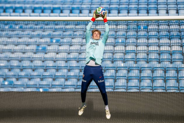260528 Goalkeeper Sander Tangvik of the Norwegian national football team during a training session on May 28, 2026 in Oslo. Photo: Vegard Grott BILDBYRAN kod VG VG0926 bbeng fotball football soccer fotboll norge norway trening träning training practice Copyright: VEGARDxGRoTT BB260528VG017