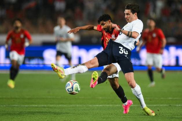 Russia Soccer Friendly Egypt - Russia 9175766 28.05.2026 Egypt s Ibrahim Adel and Russia s Ilya Vakhania struggle for a ball during the friendly soccer match between Egypt and Russia at Cairo International Stadium in Cairo, Egypt. Grigory Sysoev Sputnik Cairo Egypt  Copyright: xGrigoryxSysoevx