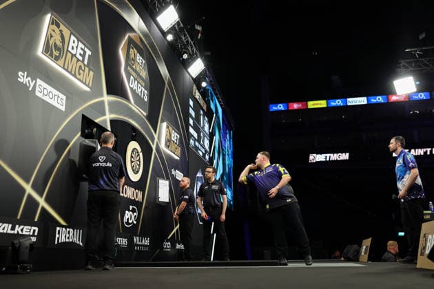 RECORD DATE NOT STATED 28th May 2026, The 02 Arena, London, England; 2026 PDC Bet MGM Premier League Darts Final; Luke Littler in action on the oche during his match against Luke Humphries HenningxvonxJagow