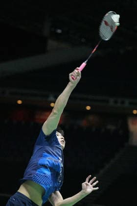 (260529) -- SINGAPORE, May 29, 2026 -- Loh Kean Yew hits a return during men s singles round of 16 match between Loh Kean Yew of Singapore and Prannoy H. S. of India at the Singapore Badminton Open 2026 in Singapore on May 28, 2026. (Photo by Xinhua) (SP)SINGAPORE-BADMINTON-SINGAPORE OPEN-MEN S SINGLES ThenxChihxWey 
