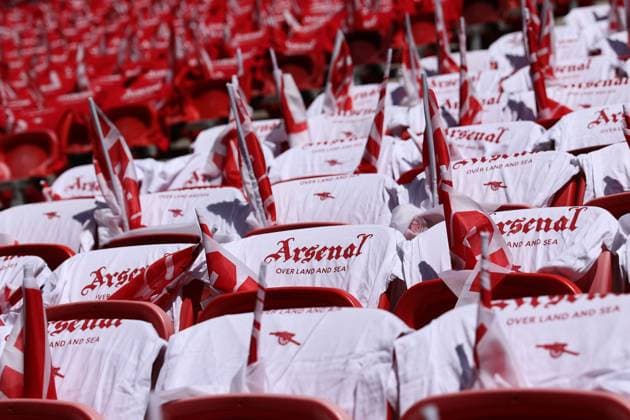 Arsenal t-shirts are laid out on seats inside the Puskas Arena ahead of tomorrow s final Paris Saint-Germain Training Session, UEFA Champions League, Final, Football, Puskas Arena, Budapest, Hungary - 29 May 2026Budapest Puskas Arena Hungary EDITORIAL USE ONLY No use with unauthorised audio, video, data, fixture lists, club league logos or live services. Online in-match use limited to 120 images, no video emulation. No use in betting, games or single club league player publications. Copyright: xKieranxMcManus Shutterstockx 16898279l