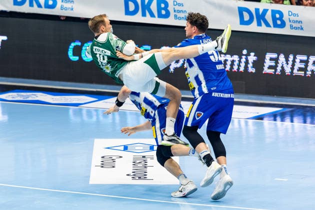 29.05.2026, GER, Handball, Maenner, Saison 25 26, Daikin 1.Bl, 30.Spieltag, ThSV Eisenach - Fuechse Berlin Justin Kurch (ThSV Eisenach,52), Mathias Gidsel (Fuechse Berlin) 99817 Eisenach Werner-Assmann-Halle Am Sportp Thueringen Deutschland