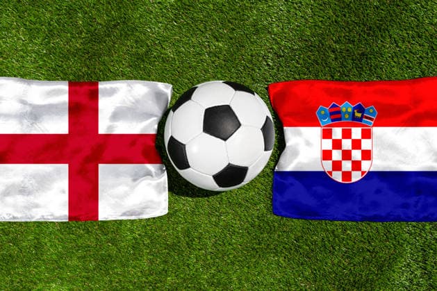 May 22, 2026: PHOTO MONTAGE, 2026 FIFA World Cup, WM, Weltmeisterschaft, Fussball National flags of England and Croatia with a soccer ball on the field. Illustrative image for the group stage match on June 17 at the 2026 FIFA World Cup