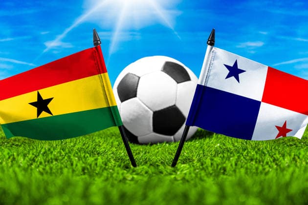 May 22, 2026: PHOTO MONTAGE, 2026 FIFA World Cup, WM, Weltmeisterschaft, Fussball National flags of Ghana and Panama with a soccer ball on a grass field. Illustrative image for the group stage match on June 18 at the 2026 FIFA World Cup