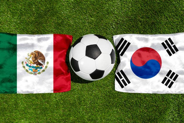 May 22, 2026: PHOTO MONTAGE, 2026 FIFA World Cup, WM, Weltmeisterschaft, Fussball National flags of Mexico and South Korea with a soccer ball on a field. Illustrative image for the group stage match on June 19 at the 2026 FIFA World Cup