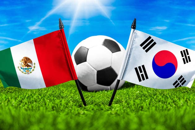 May 22, 2026: PHOTO MONTAGE, 2026 FIFA World Cup, WM, Weltmeisterschaft, Fussball National flags of Mexico and South Korea with a soccer ball on a field. Illustrative image for the group stage match on June 19 at the 2026 FIFA World Cup