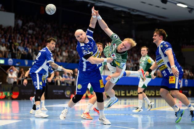 Matthes Langhoff (Fuechse Berlin, 25), Peter Walz (ThSV Eisenach, 14), Felix Aellen (ThSV Eisenach, 22), Justin Kurch (ThSV Eisenach, 52), Tobias Schjoelberg Grondahl (Fuechse Berlin, 15) GER, ThSV Eisenach gegen Fuechse Berlin, 1. Daikin Handballbundesliga, Handball, 30. Spieltag, Saison 2025 2026, 29.05.2026 GER, ThSV Eisenach gegen Fuechse Berlin, 1. Daikin Handballbundesliga, Handball, 30. Spieltag, Saison 2025 2026, 29.05.2026 Eisenach Copyright: xEibner-Pressefoto MartinxHerbstx EP_MHT