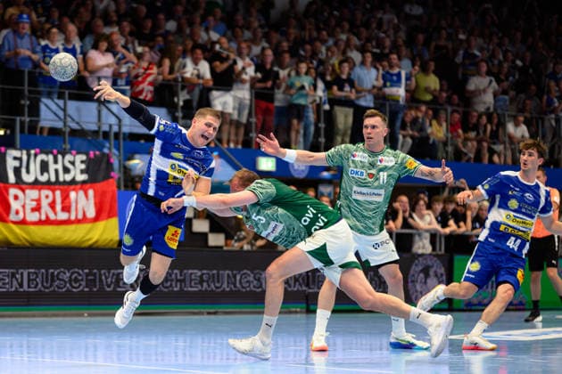 Vukasin Antonijevic (ThSV Eisenach, 41), Max Darj (Fuechse Berlin, 05), Lasse Andersson (Fuechse Berlin, 11), Stephan Seitz (ThSV Eisenach, 44) GER, ThSV Eisenach gegen Fuechse Berlin, 1. Daikin Handballbundesliga, Handball, 30. Spieltag, Saison 2025 2026, 29.05.2026 GER, ThSV Eisenach gegen Fuechse Berlin, 1. Daikin Handballbundesliga, Handball, 30. Spieltag, Saison 2025 2026, 29.05.2026 Eisenach Copyright: xEibner-Pressefoto MartinxHerbstx EP_MHT