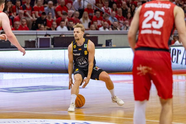 Lucas Mayer (Bozic Estriche Knights Kirchheim, 08) GER, Giessen46ers vs. Bozic Estriche Knights Kirchheim, BARMER 2. Basketball Bundesliga, Playoffs Halbfinale Spiel 4, Saison 2025 2026, 29.05.2026 GER, Giessen46ers vs. Bozic Estriche Knights Kirchheim, BARMER 2. Basketball Bundesliga, Playoffs Halbfinale Spiel 4, Saison 2025 2026, 29.05.2026 Giessen Copyright: xEibner-Pressefoto NinaxSanderx EP_NSR