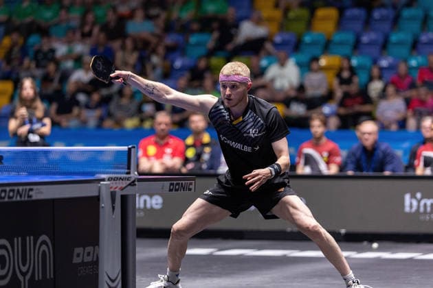 Romain Ruiz (FRA, TTC Schwalbe Bergneustadt) in action during the semifinal matches Borussia Düsseldorf TTC Schwalbe of the Liebherr TTBL Final4 at the Süwag Energie ARENA on May 30, 2026, in Frankfurt, Germany Copyright: JoaquimxFerreira