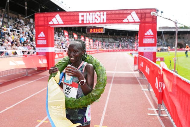STOCKHOLM, SWEDEN 20260530 Rebeca Kangogo Chesir from Kenya wins the Stockholm marathon on Saturday. STOCKHOLM SWEDEN x10500x
