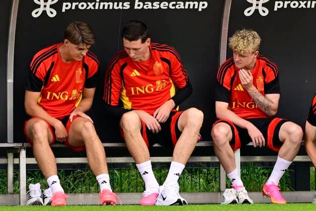 Belgian national football team - FIFA World Cup, WM, Weltmeisterschaft, Fussball 2026 - media activities 30 05 2026 TUBIZE, BELGIUM - MAY 30 : De Ketelaere Charles midfielder of Belgium, Vanaken Hans midfielder of Belgium and Seys Joaquin defender of Belgium pictured during a training session at the training grounds of the Royal Belgian Football Association ahead of the FIFA World Cup 2026 on May 30, 2026 in Tubize, Belgium, 30 05 2026 Tubize Belgium  Copyright: xJanxDexMeuleneirx