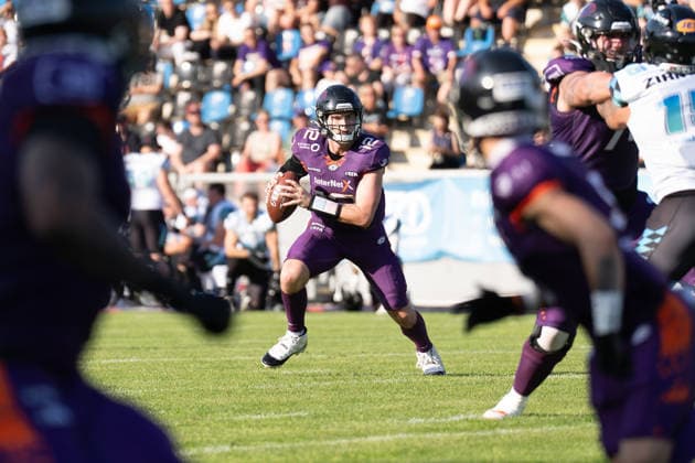 30.05.2026, xhfmx, American Football EFA European Football Alliance, Frankfurt Galaxy - Munich Ravens Ethan Garbers (Frankfurt Galaxy, 12) (DFL DFB REGULATIONS PROHIBIT ANY USE OF PHOTOGRAPHS as IMAGE SEQUENCES and or QUASI-VIDEO) Frankfurt am Main