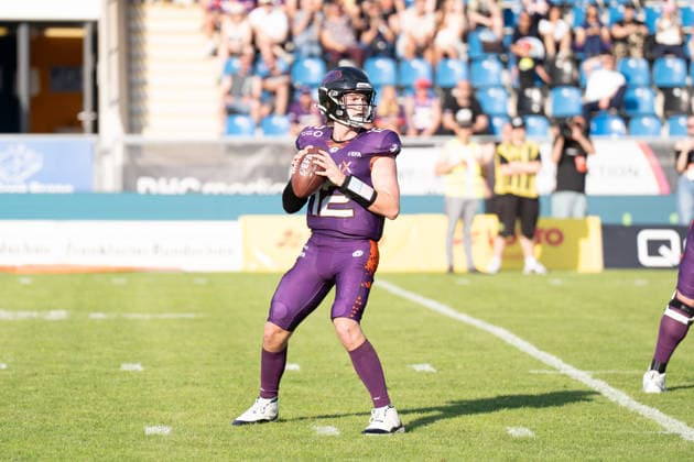 30.05.2026, xhfmx, American Football EFA European Football Alliance, Frankfurt Galaxy - Munich Ravens Ethan Garbers (Frankfurt Galaxy, 12) (DFL DFB REGULATIONS PROHIBIT ANY USE OF PHOTOGRAPHS as IMAGE SEQUENCES and or QUASI-VIDEO) Frankfurt am Main