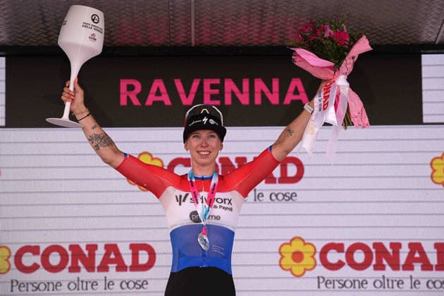 Netherlands™s Lorena Wiebes of Team SD Worx - Protime™s winner of the stage on the podium during Stage 1 of the Giro d™Italia Women, from Cesenatico to Ravenna, Italy, Saturday May 30, 2026  Copyright: xMarcoxAlpozzi LaPressex