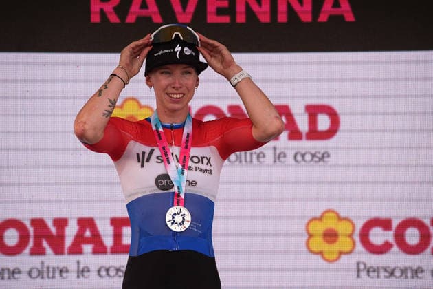 Netherlands™s Lorena Wiebes of Team SD Worx - Protime™s winner of the stage on the podium during Stage 1 of the Giro d™Italia Women, from Cesenatico to Ravenna, Italy, Saturday May 30, 2026  Copyright: xMarcoxAlpozzi LaPressex