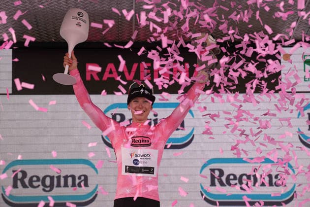 Netherlands™s Lorena Wiebes of Team SD Worx - Protime™s winner of the stage on the podium during Stage 1 of the Giro d™Italia Women, from Cesenatico to Ravenna, Italy, Saturday May 30, 2026  Copyright: xMarcoxAlpozzi LaPressex