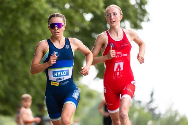 1. Triathlon-Bundesliga Kraichgau Jara Banka (GER, Hylo Team Viernheim Saar) vor Fabienne Gericke (GER, Dresdner Spitzen Team Mitteldeutschland) Ubstadt-Weiher Deutschland Copyright: xMarcelxHilgerx