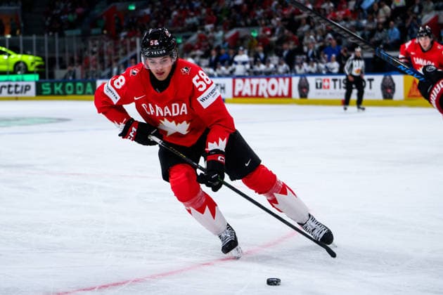 260530 Emmitt Finnie of Canada during the 2026 IIHF Ice hockey, Eishockey World Championship, WM, Weltmeisterschaft semifinal match between Canada and Finland on May 30, 2026 in Zürich. Photo: Jesper Zerman BILDBYRAN kod JZ JZ0738 ishockey ice hockey ishockey-vm 2026 vm 2026 iihf world championship semifinal semifinals kanada canada finland bbeng Copyright: JESPERxZERMAN BB260530JZ097