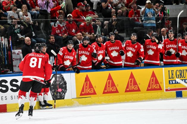 ZURICH, SWITZERLAND - MAY 30: Dylan Holloway of Canada celebrates his goal during the 2026 IIHF Ice hockey, Eishockey World Championship, WM, Weltmeisterschaft Switzerland game between Canada and Finland at Swiss Life Arena on May 30, 2026 in Zurich, Zurich. Zurich Swiss Life Arena Zurich Switzerland Copyright: xJustPictures.ch AndreaxBrancax jp-en-EuSpIm-JP7_ANB_FinCze_30052026_5831