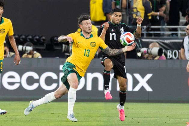 May 30, 2026, Pasadena, California, USA: Australia s Aiden O Neill (13) and MexicoÃ¢â‚¬â ¢s Orbelin (17) vie for the ball during a MexTour Sendoff Match at Rose Bowl on Saturday, May 30, 2026 in Pasadena, Calif. MexTour Sendoff Match: Mexico Vs Australia  - ZUMAc68_ 20260530_zaf_c68_009 Copyright: xRingoxChiux