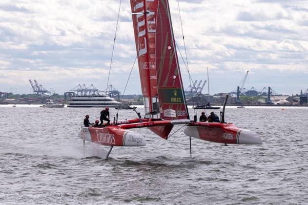 RECORD DATE NOT STATED 2026 Rolex SailGP Championship Mubadala New York Sail Grand Prix (NEW) 2026 Rolex SailGP Championship Mubadala New York Sail Grand Prix. May 30, 2026, New York, New York, USA: Team Emirates GBR SailGP boat makes a practice laps during Day 1 of the Mubadala New York Sail Grand Prix at New York Harbor on May 30, 2026 in New York City. (Credit: M10s TheNews2)(Foto: M10S Thenews2 imago images) SPO  Copyright: xM10sx