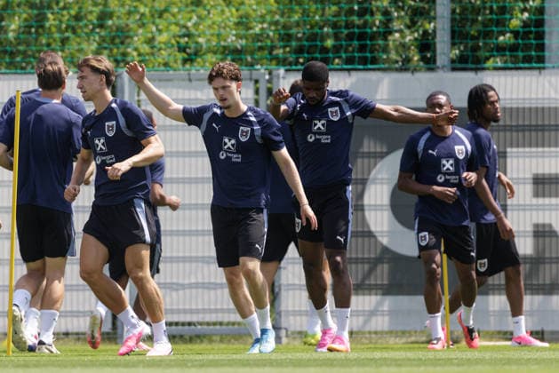 SOCCER - AUT vs TUN, test match VIENNA,AUSTRIA,31.MAY.26 - SOCCER - OEFB international test match, Austria vs Tunisia, preview, training team AUT. Image shows David Affengruber, Paul Wanner, Kevin Danso, David Alaba and Carney Chukwuemeka (AUT).  GEPAxpictures xArminxRauthner